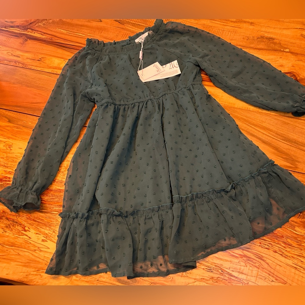Beautiful Lace Long Sleeve Dress by Maacie - 5Y Green